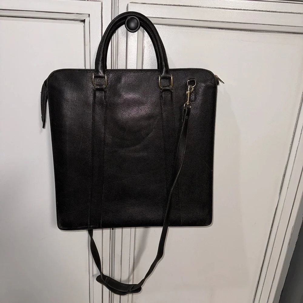 Vintage Valigeria Mascetti Italian leather black briefcase travel bag portfolio